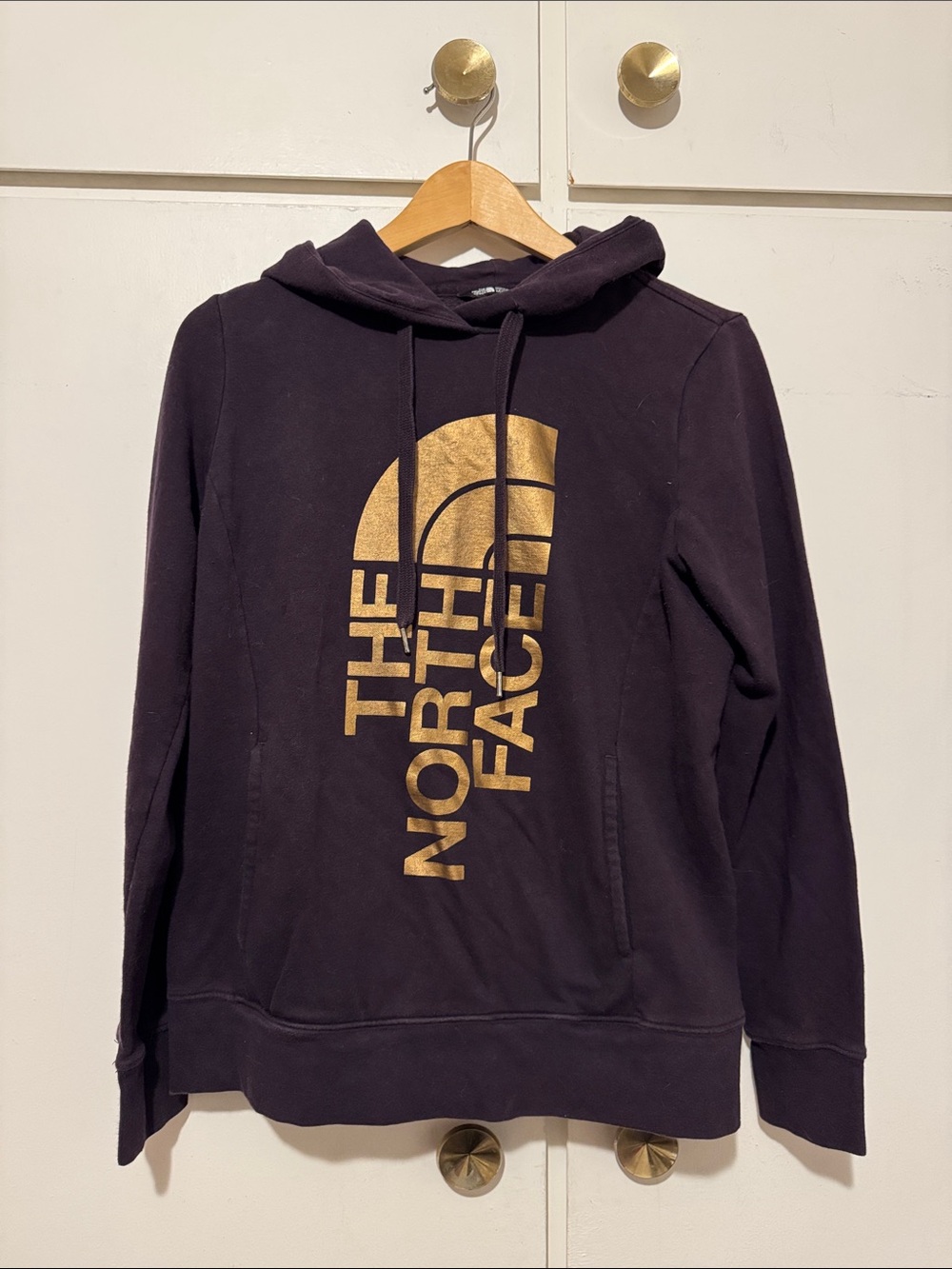 The North Face Dark Purple Crewneck Hoodie with Gold Logo